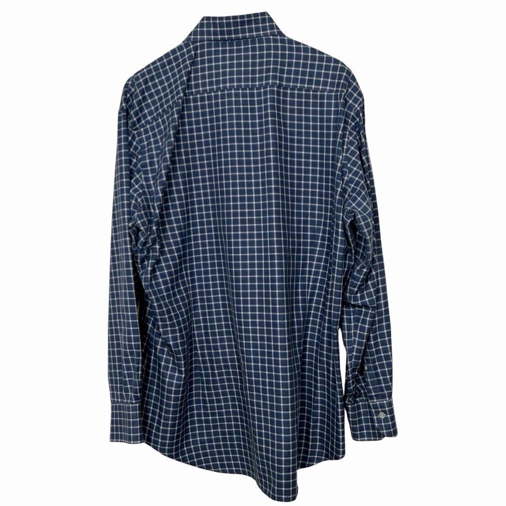 LEDBURY Slim Fit 100% Cotton Blue Herringbone Check Dress Shirt 17.5 34/35 - Picture 4 of 7